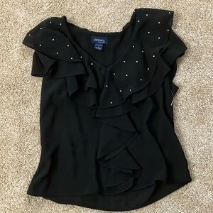 5/$15 Jordan Black Sleeveless Ruffled Embellished Blouse